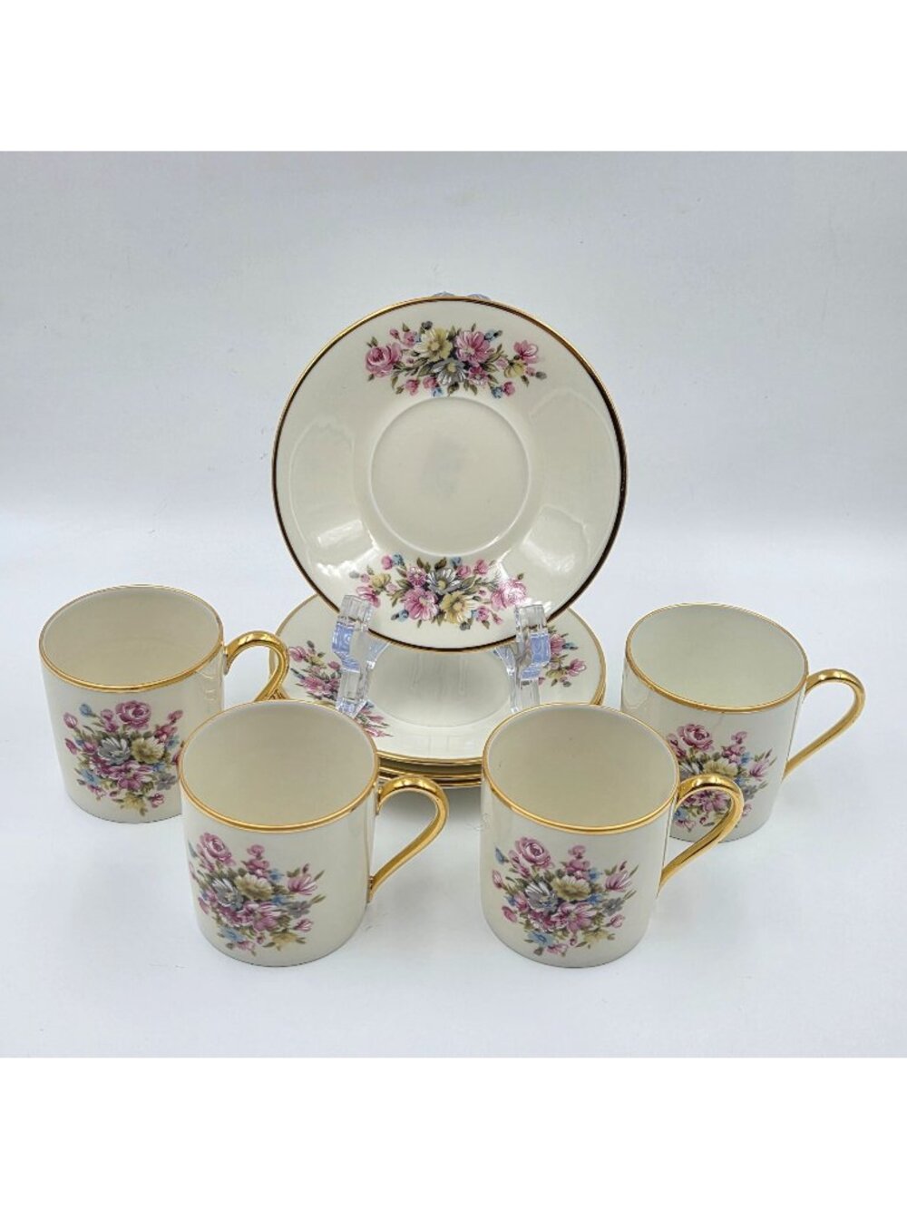 Kuba Porzellan Horst Kuba Set of 4 Espresso Demitasse Cup Saucer Gold Trim